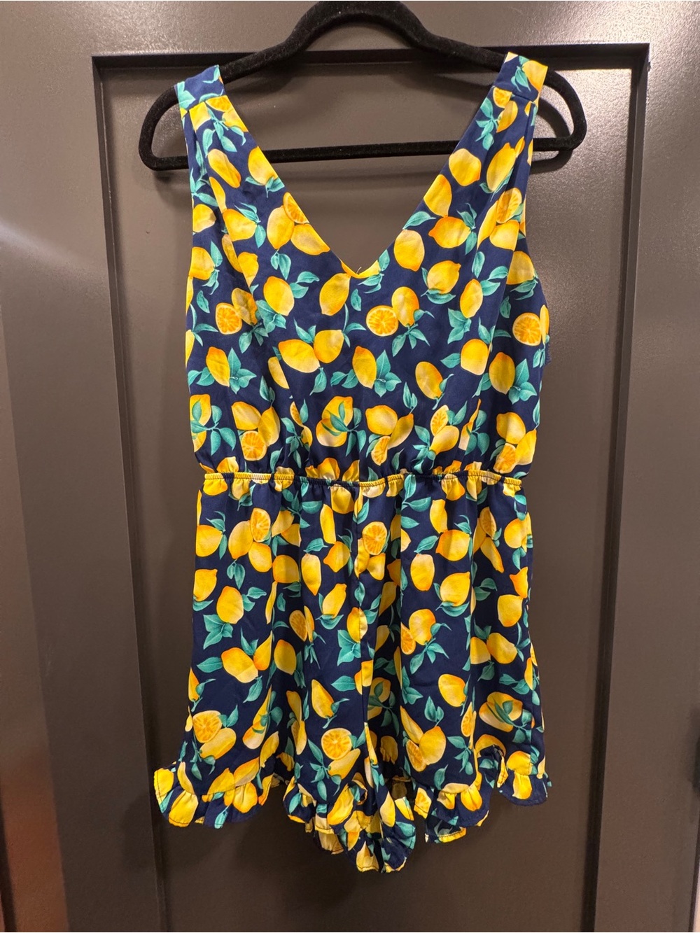 Navy Lemon Print Romper